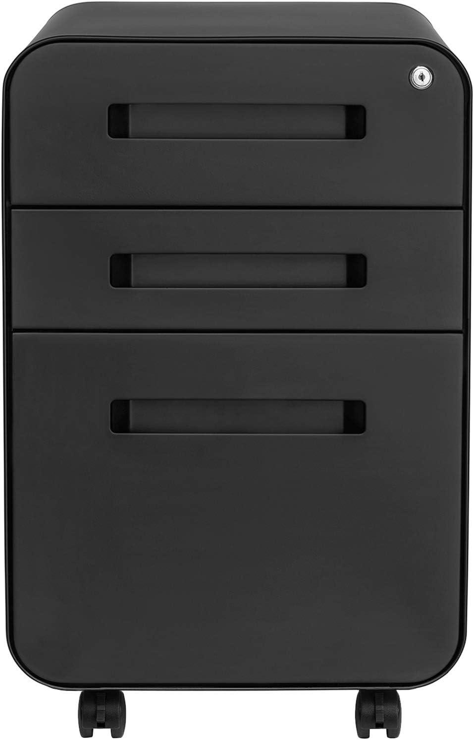 Black Slim 3-Drawer Lockable Mobile File Cabinet