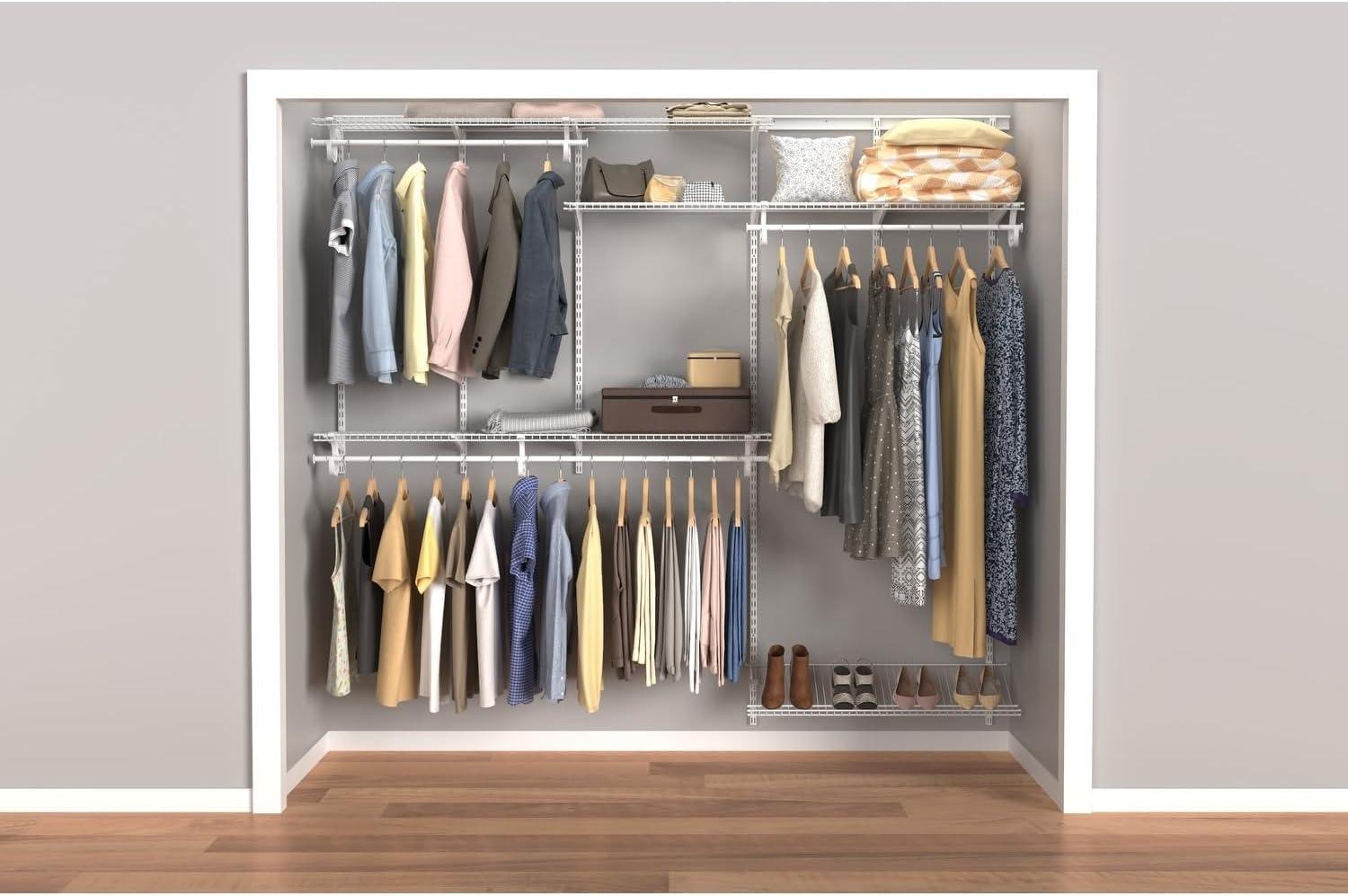 Adjustable White Steel Closet Organizer System with Shelves and Rods