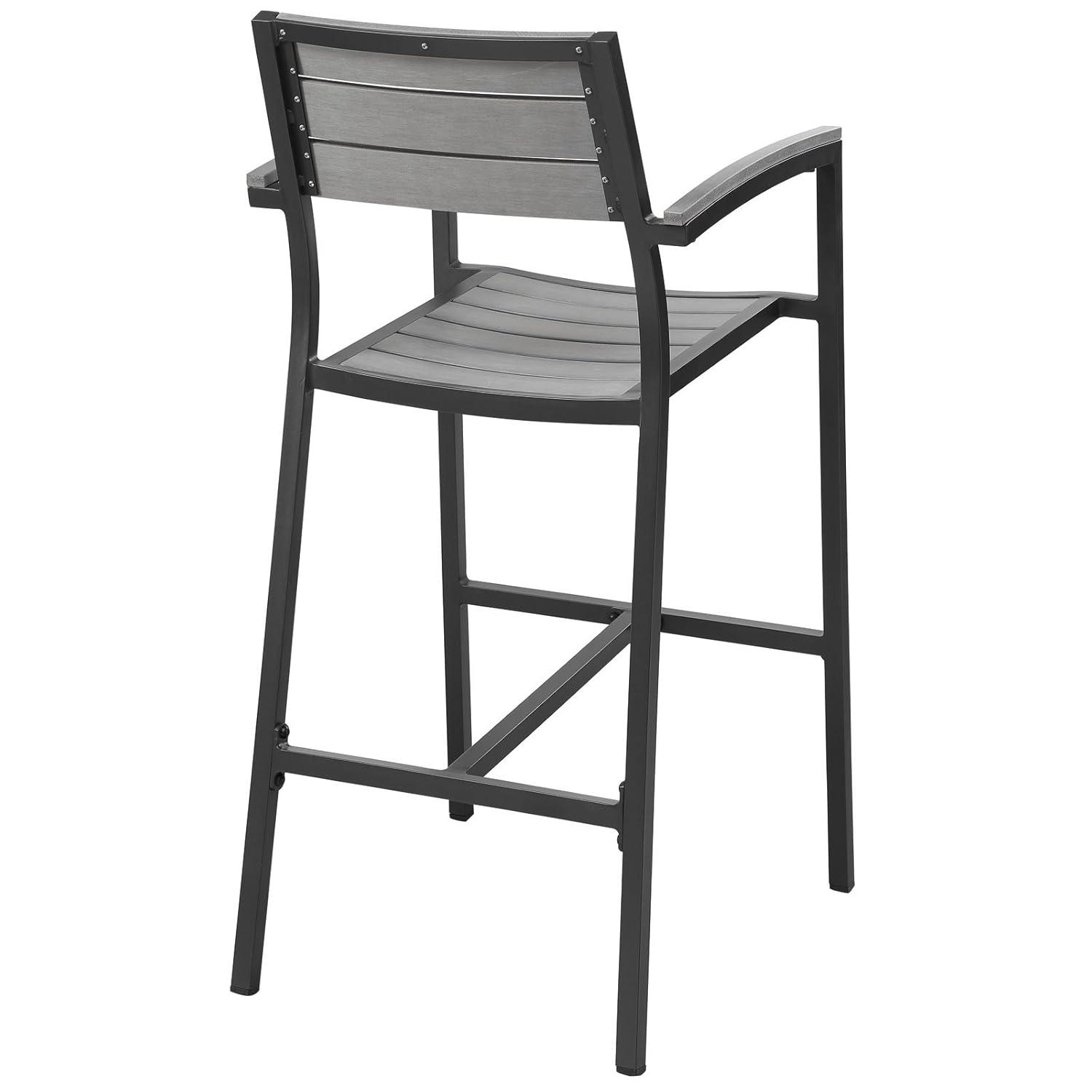 Modway Maine Aluminum Outdoor Patio Bar Stool in Brown Gray