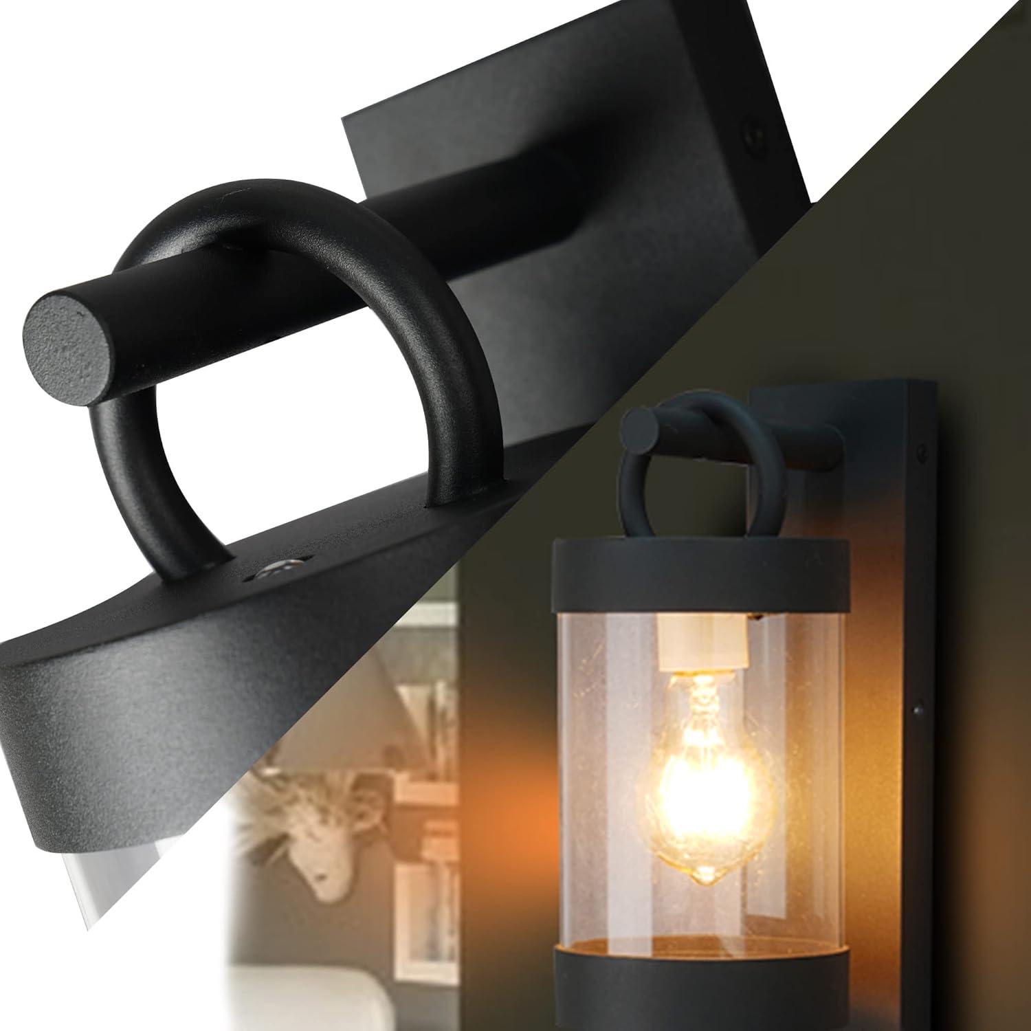 Modern Black Aluminum Outdoor Wall Lantern Sconce 2-Pack