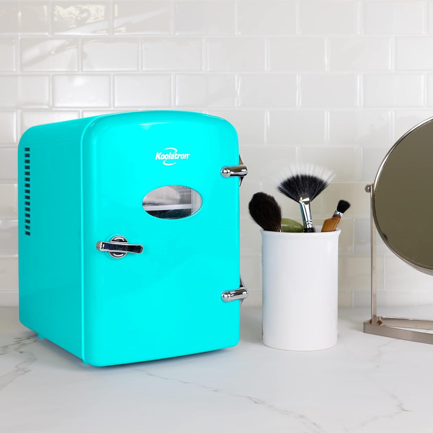 Koolatron Retro Portable Cooler 6 Can, 4 L, AC/DC Mini Fridge Cooler,  Aqua