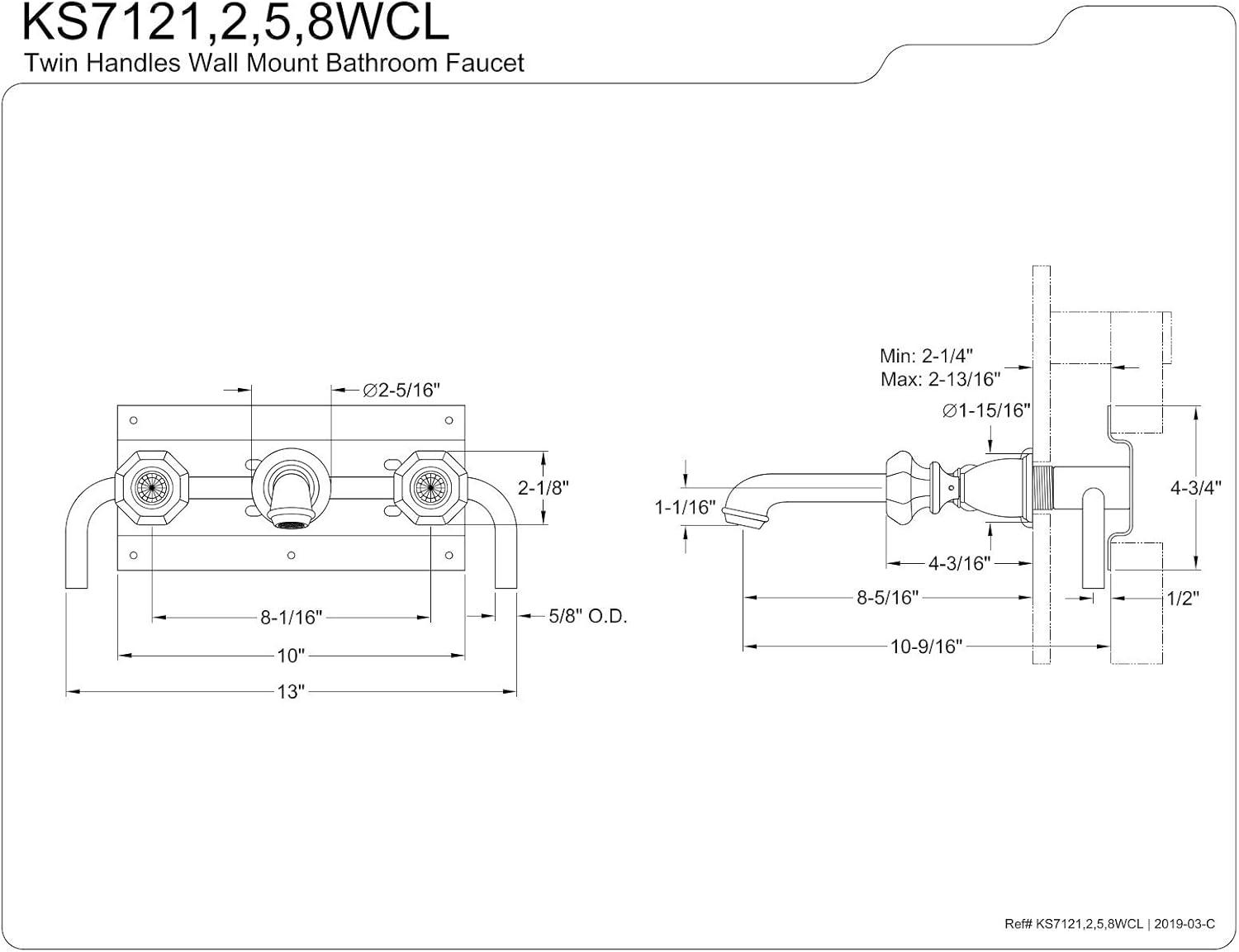 Kingston Brass Kingston Brass Celebrity Two-Handle 3-Hole Wall Mount Bathroom Faucet KS7122WCL