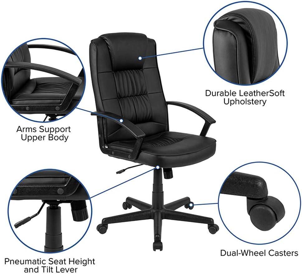 Flash Furniture Biscayne Flash Fundamentals High Back Black LeatherSoft-Padded Task Office Chair with Arms