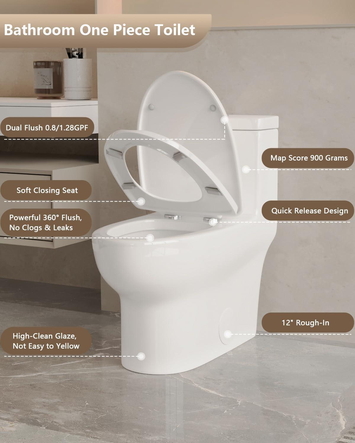 Ally Standard Bathroom Toielt, Modern Toilet with Comfort Chair Height Floor Mounted(Seat Included)