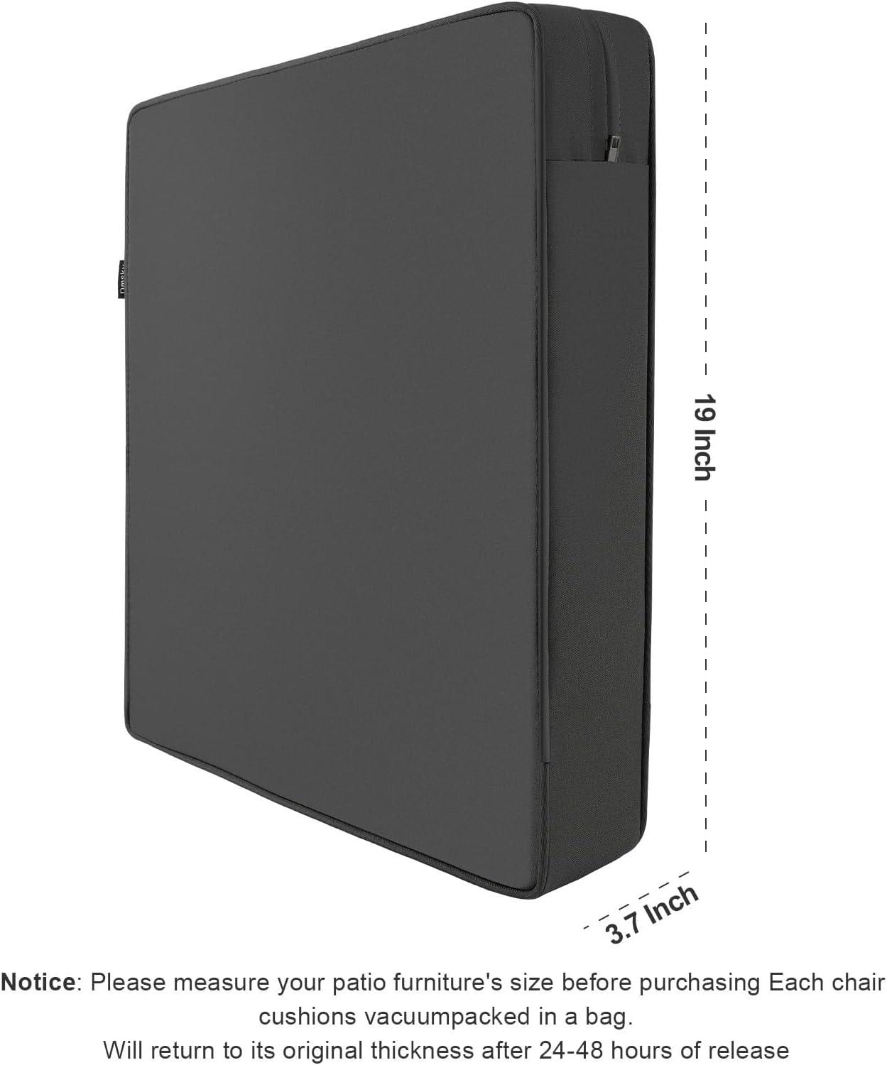 Dmsky Patio Chair Cushion,19 x 19 x 3.7 Inch Outdoor Chair Cushions for Patio Furniture,Waterproof Seat Cushions with Ties, Garden Sofa Couch Chair Pads with Handle Set of 4(Gray)