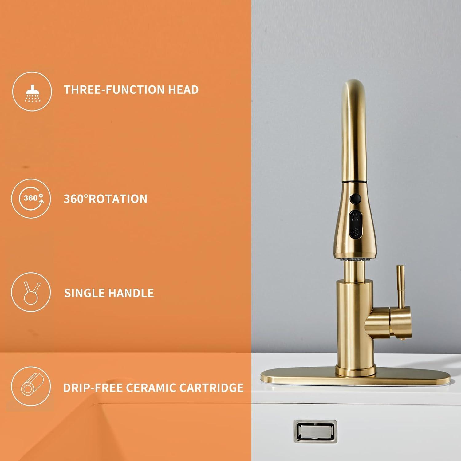 GAGALIFE Single Handle Pull Down Sprayer Kitchen Faucet High Arc Stainless Steel Faucet with 3-Function Sprayer JJL-CL-PT-SDP-C