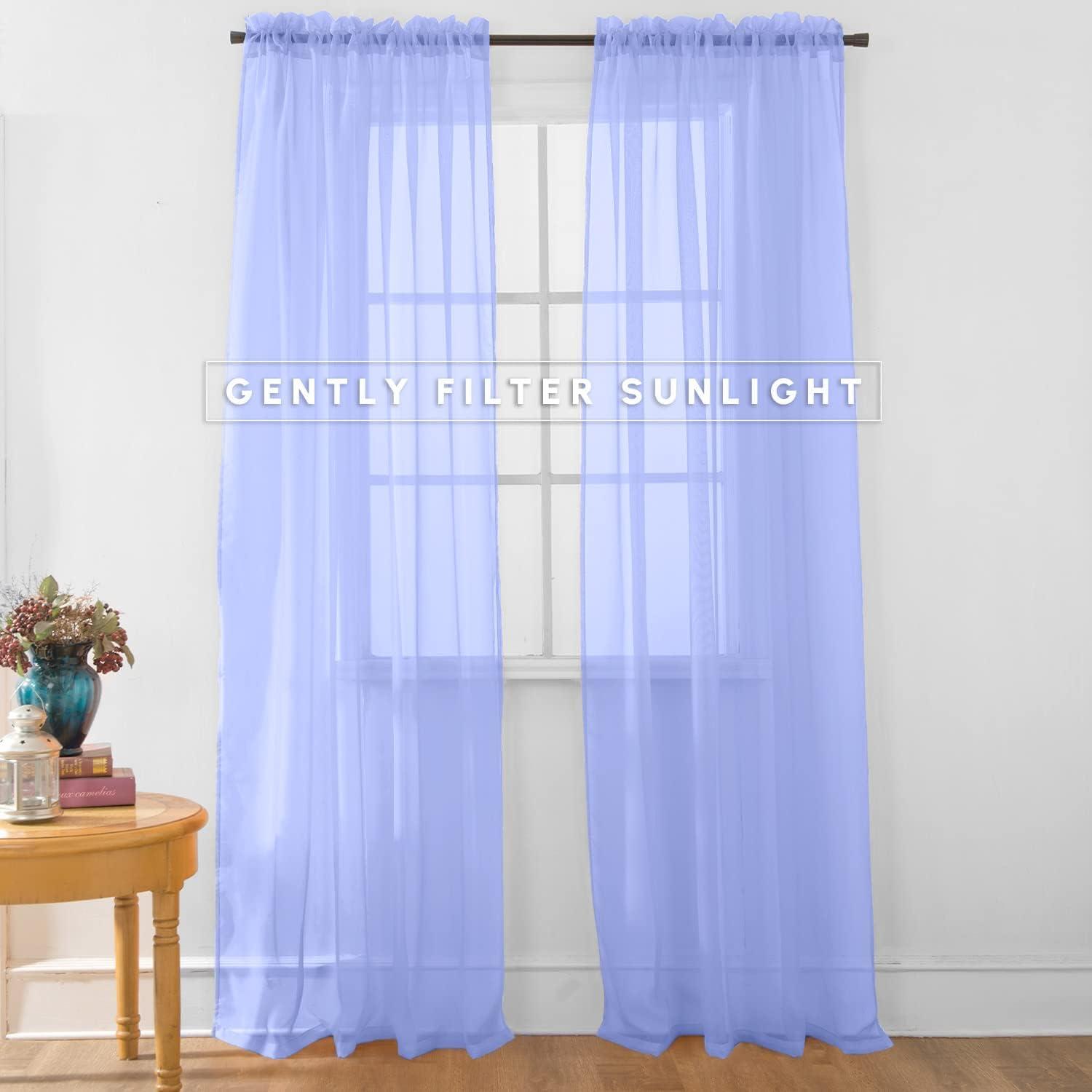 2-Piece Multipurpose Solid Colored Drapes, Sheer Window Curtains with 2 inch Rod Pocket, 60 X 84 inches, Lavender