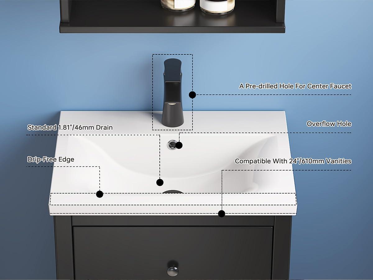 MEJE 36'' Ceramic Single Bathroom Vanity Top with Sink