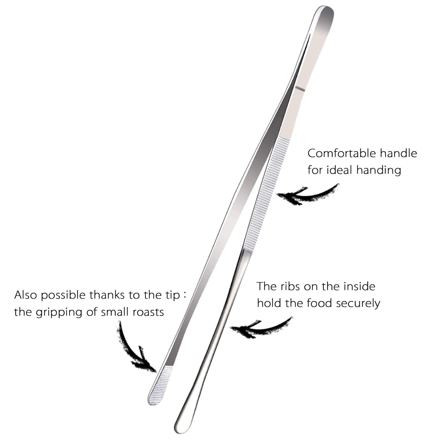 Bentne 12Inch Fine Tweezer Tongs 2pcs Extra Long Stainless Steel Tweezers Tongs for Outdoor BBQ Daily Cooking