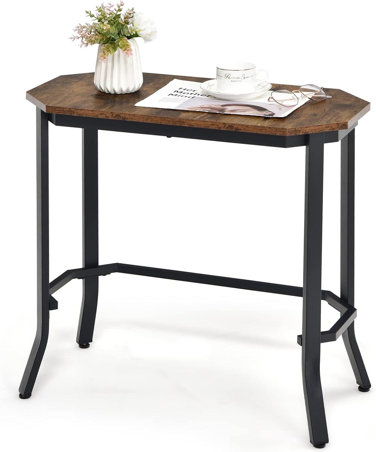 Narrow End Table Industrial Slim Sofa Side Table with Steel Frame