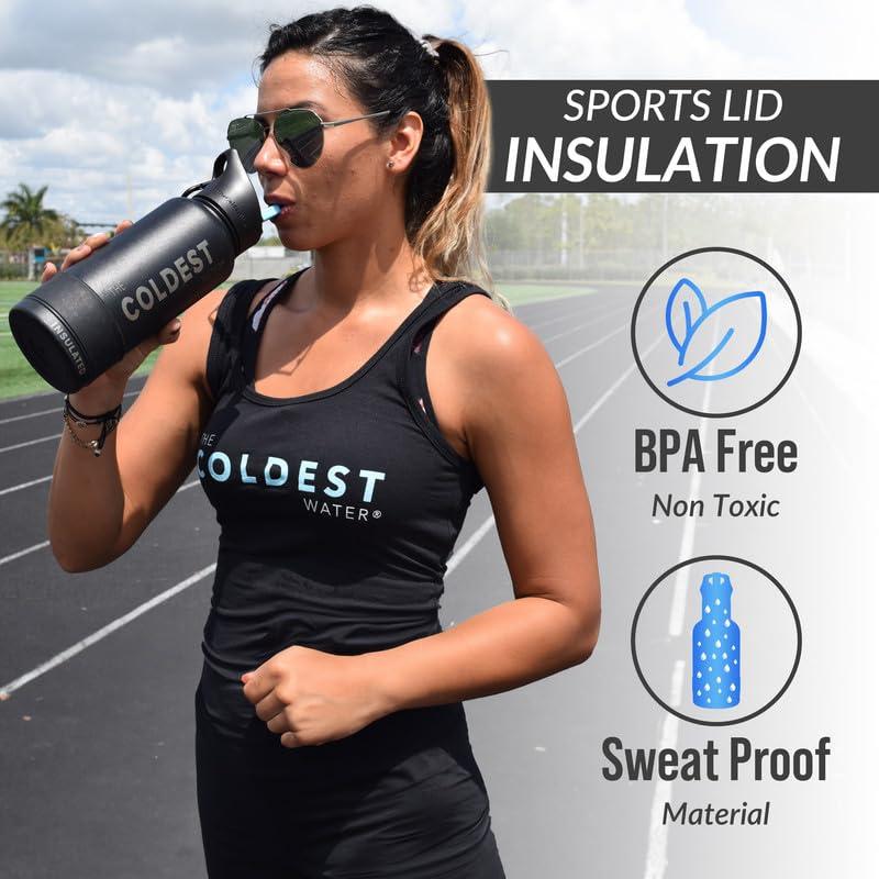Coldest Sports Water Bottle with Straw Lid Vacuum Insulated Stainless Steel Bottles Reusable Leak Proof Flask for Sports (24 oz, Green Aurora Glitter)