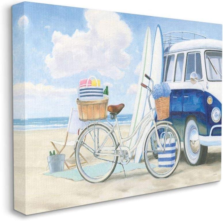 Stupell Industries Bike and Van Beach Nautical Blue White Painting