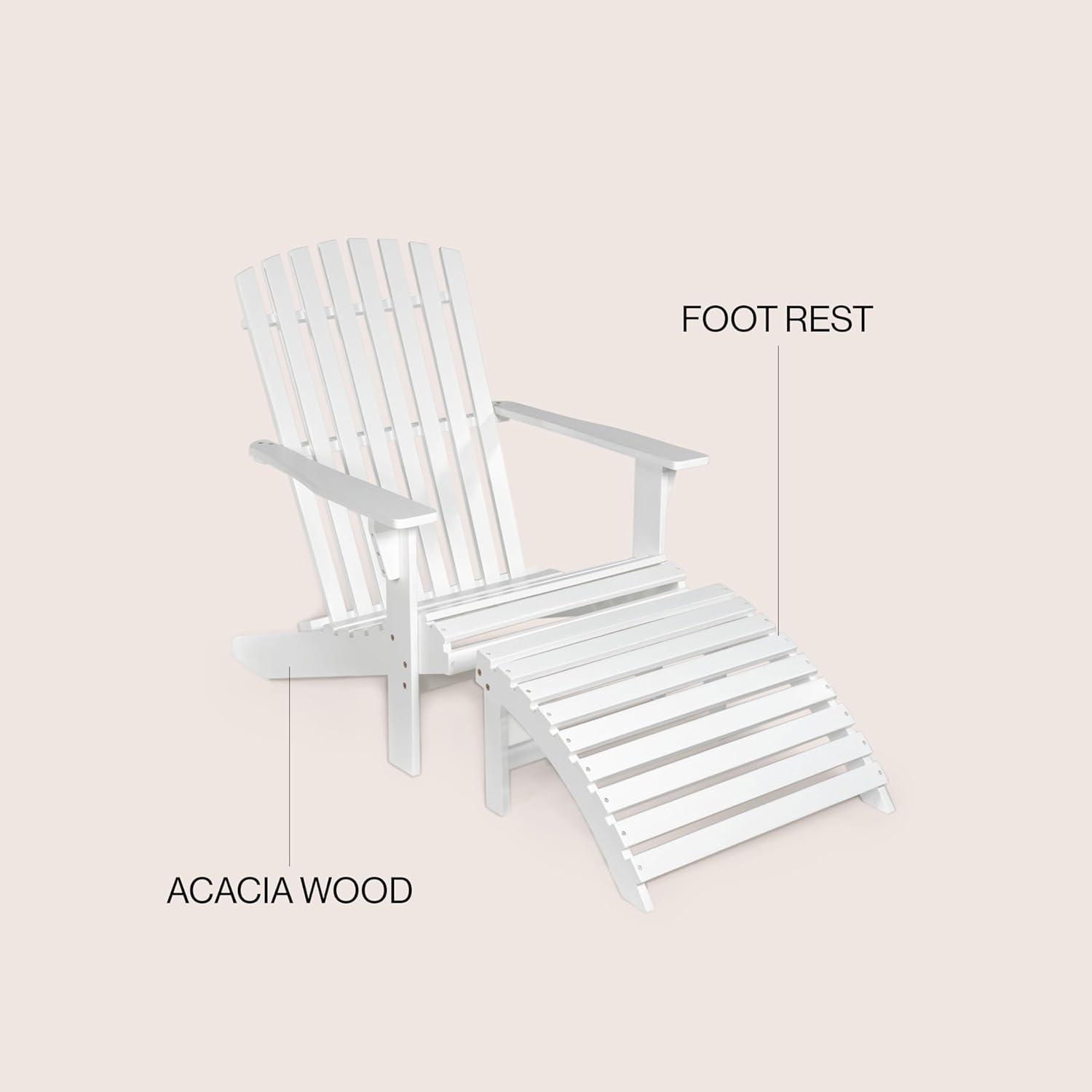 Saranac 2-Piece Traditional Rustic Acacia Wood Adirondack Chair with Detachable Ottoman, White - JONATHAN Y