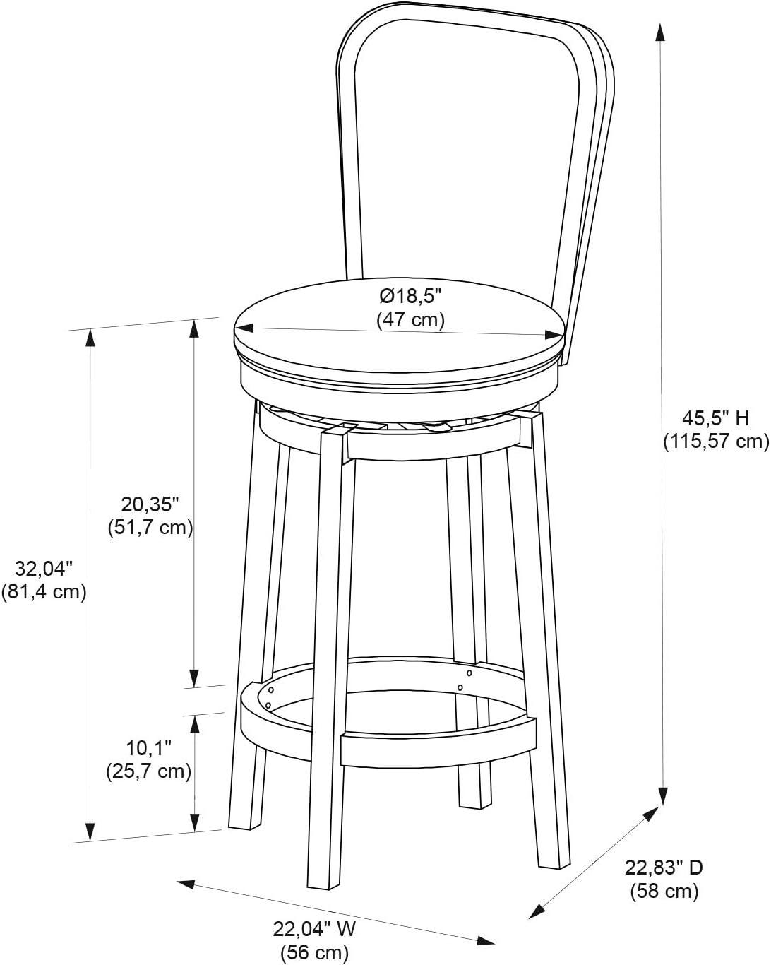 Linon Davis Bar Stool Wood Legs Upholstered Back and Swivel Seat in Rustic Taupe