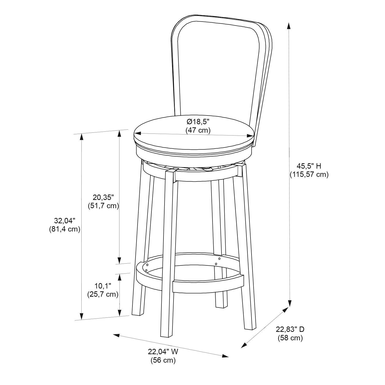 Linon Davis Round 32" Mid Back Swivel Bar Stool, Rustic Taupe/Beige