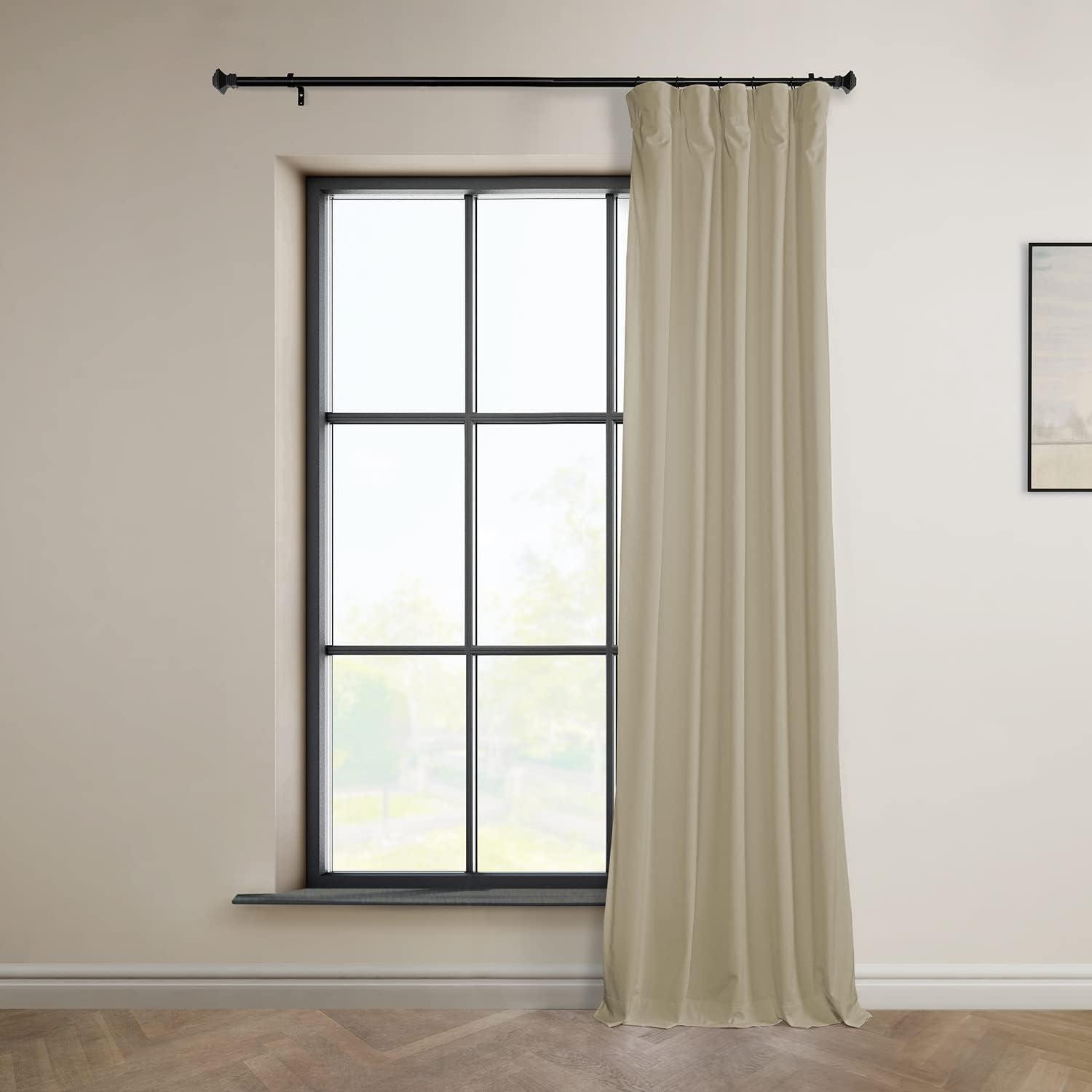 HPD Half Price Drapes Light Beige Heritage Plush Velvet Room Darkening Curtains for Bedroom & Living Room Curtains (1 Panel), Window Curtains 96 inches long, Rod Pocket Curtains & Drapes, 50W X 96L