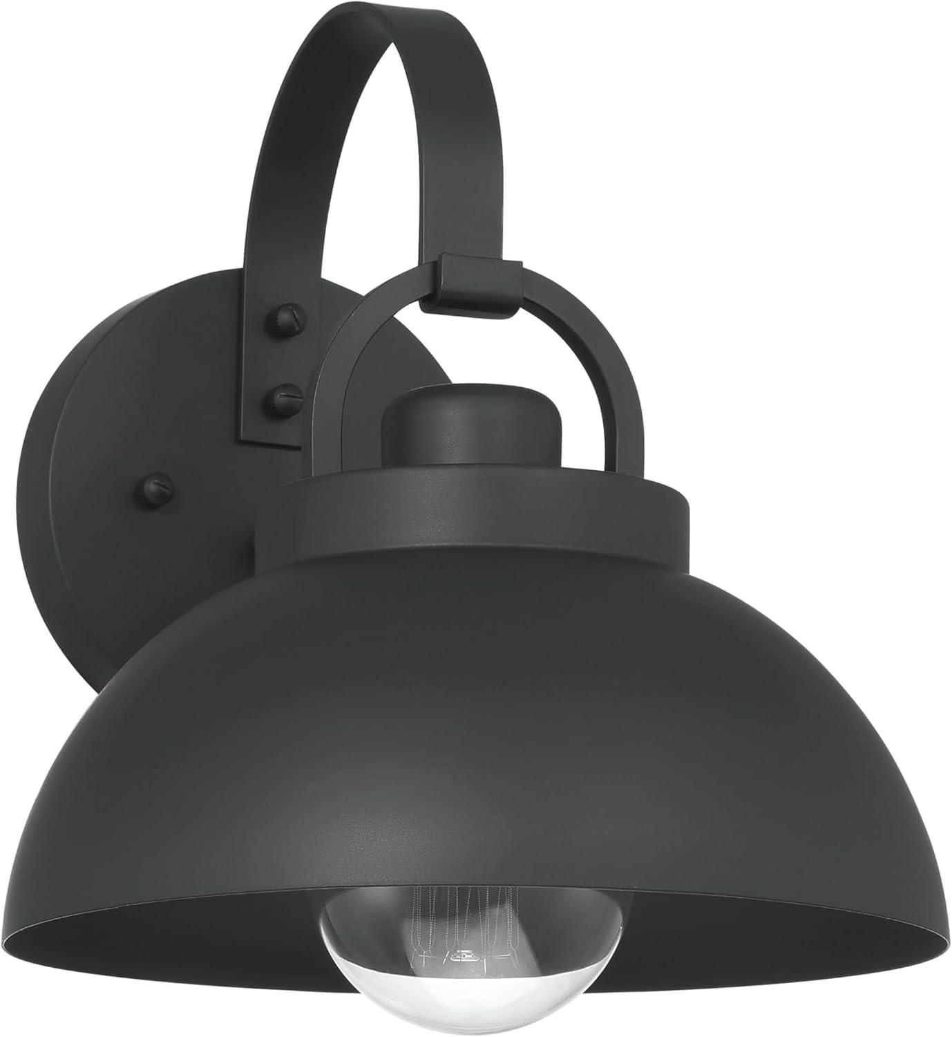 Robert Stevenson Lighting Easton Modern Farmhouse Metal Shade and Exposed Bulb Wall Mounted Outdoor Light Matte Black: ETL Listed, Steel Body