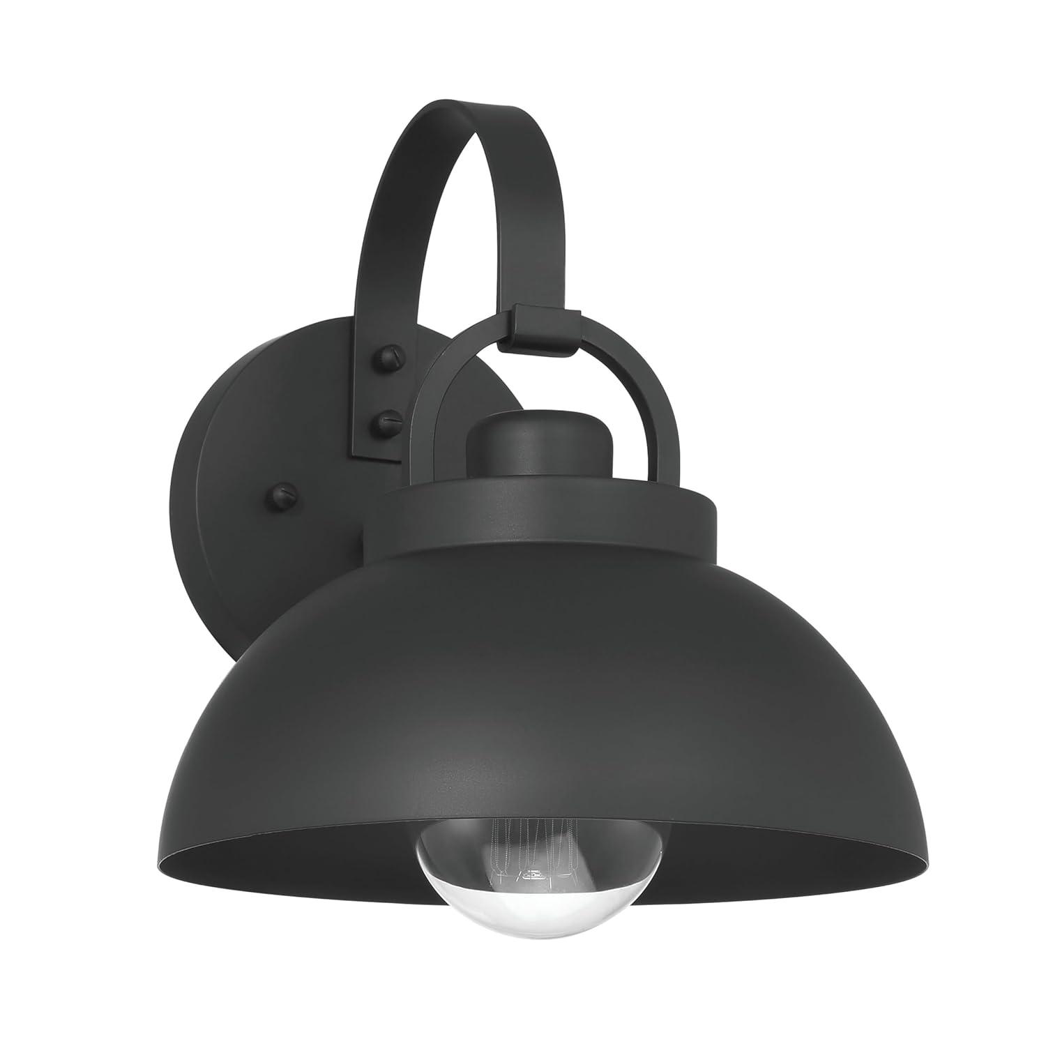 Robert Stevenson Lighting Easton Modern Farmhouse Metal Shade and Exposed Bulb Wall Mounted Outdoor Light Matte Black: ETL Listed, Steel Body