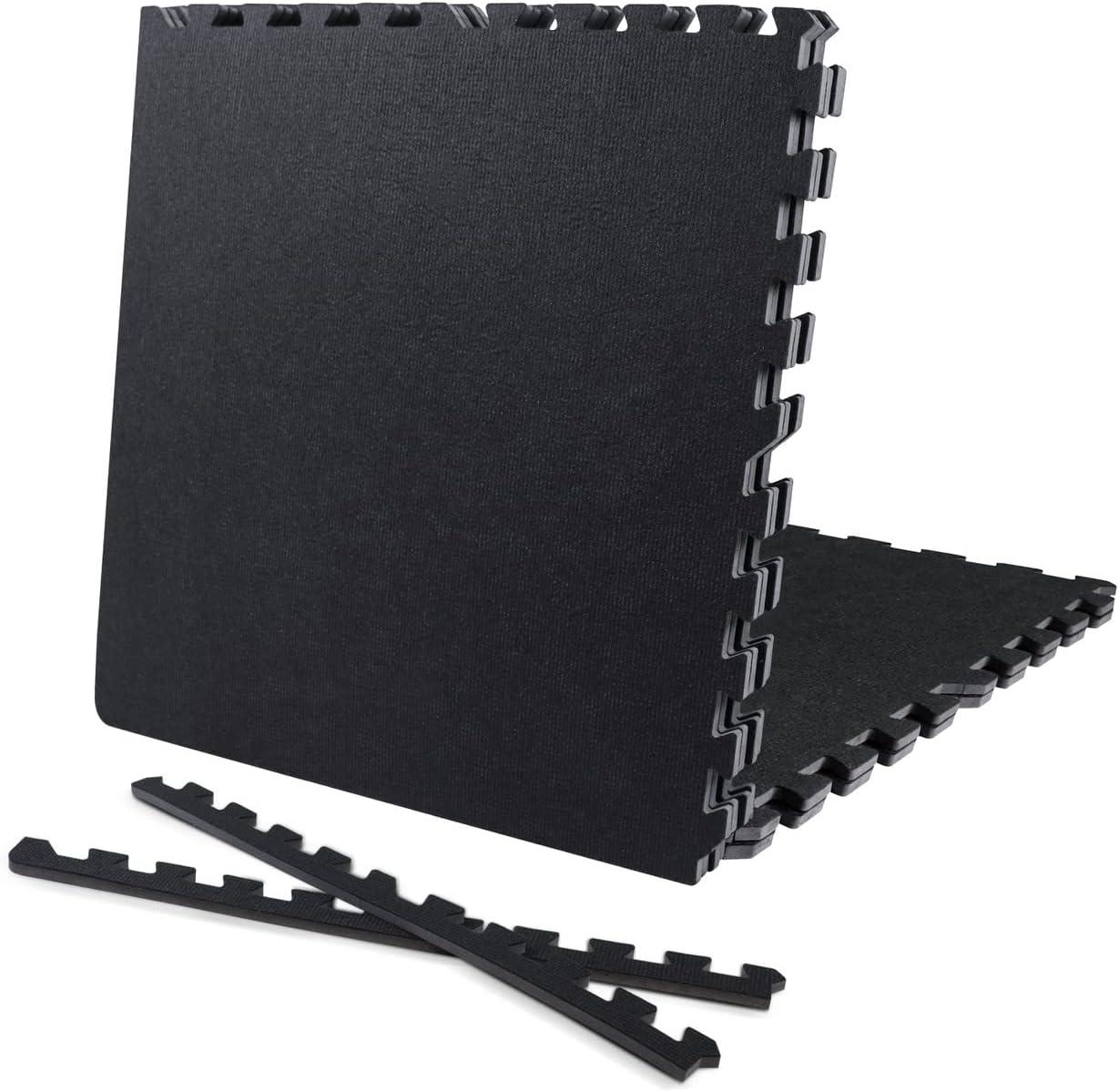 Black Carpet Texture Top 24 in. x 24 in. x 12 mm Interlocking Tiles for Home Gym Kids Room and Living Room (24 sq. ft.)