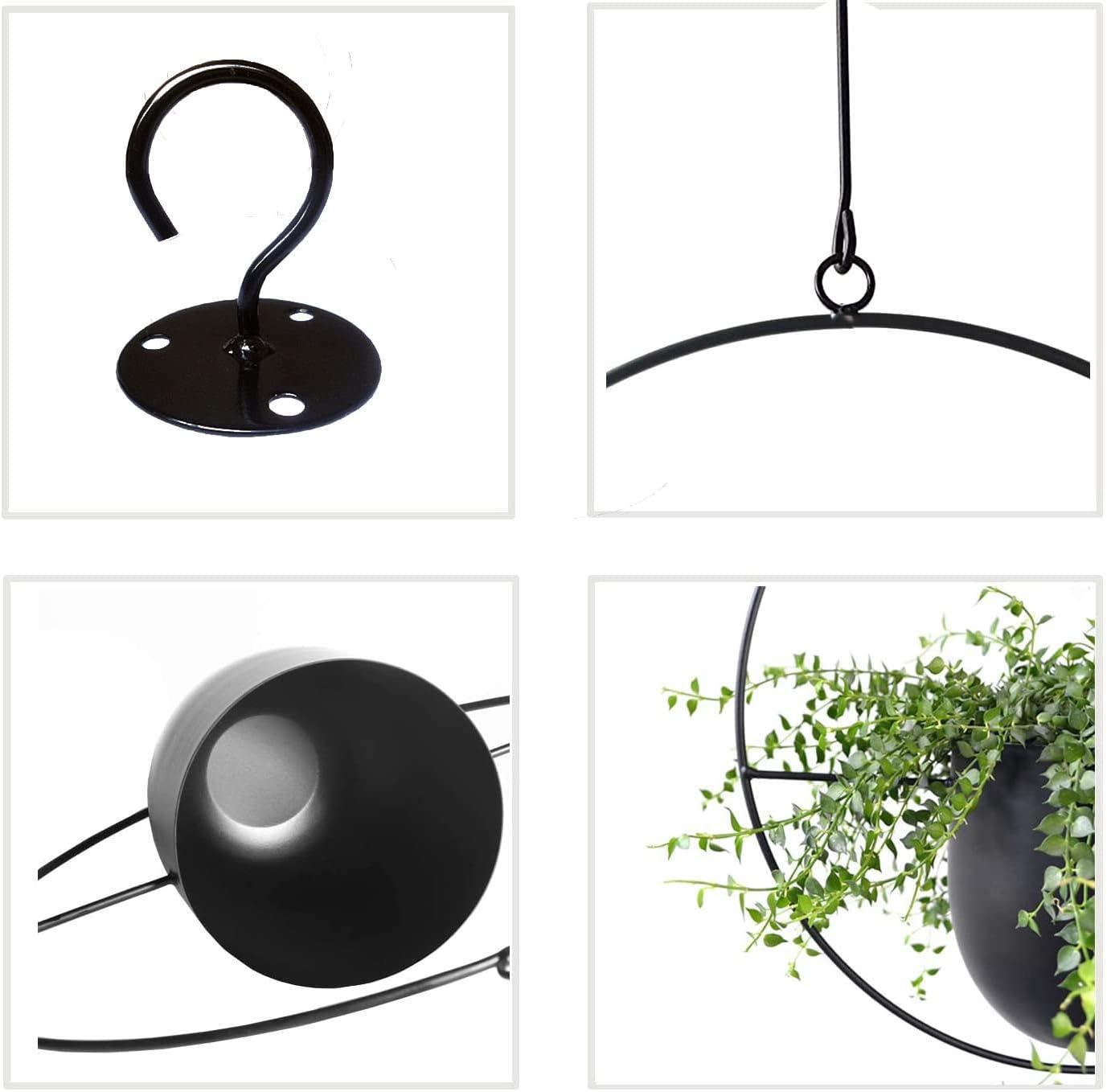 Black Iron Round Hanging Planter for Indoor Outdoor Use