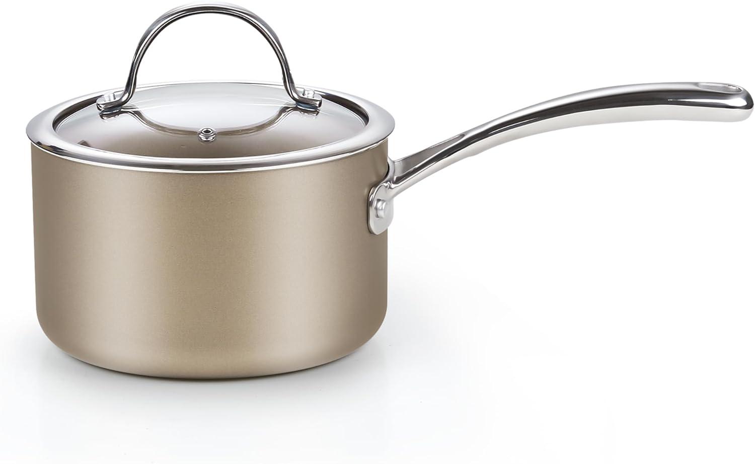 2-Quart Bronze Nonstick Aluminum Saucier with Glass Lid