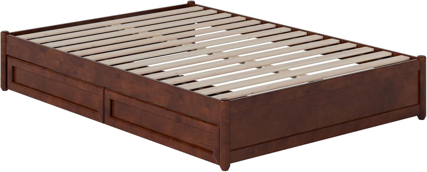 Barcelona Full Solid Wood Panel Platform Bed with Storage Drawers in Walnut