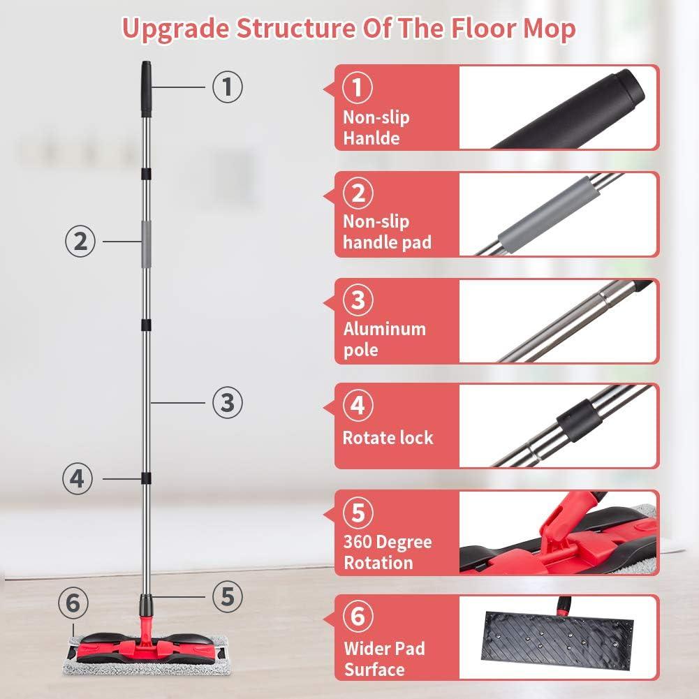 MEXERRIS Microfiber Floor Mop For Hardwood Cleaning - 360 Rotating Dust Wet Mop With Aluminum Extended Handle 4 Reusable Washable Mop Pads Cloth And 1 Scraper