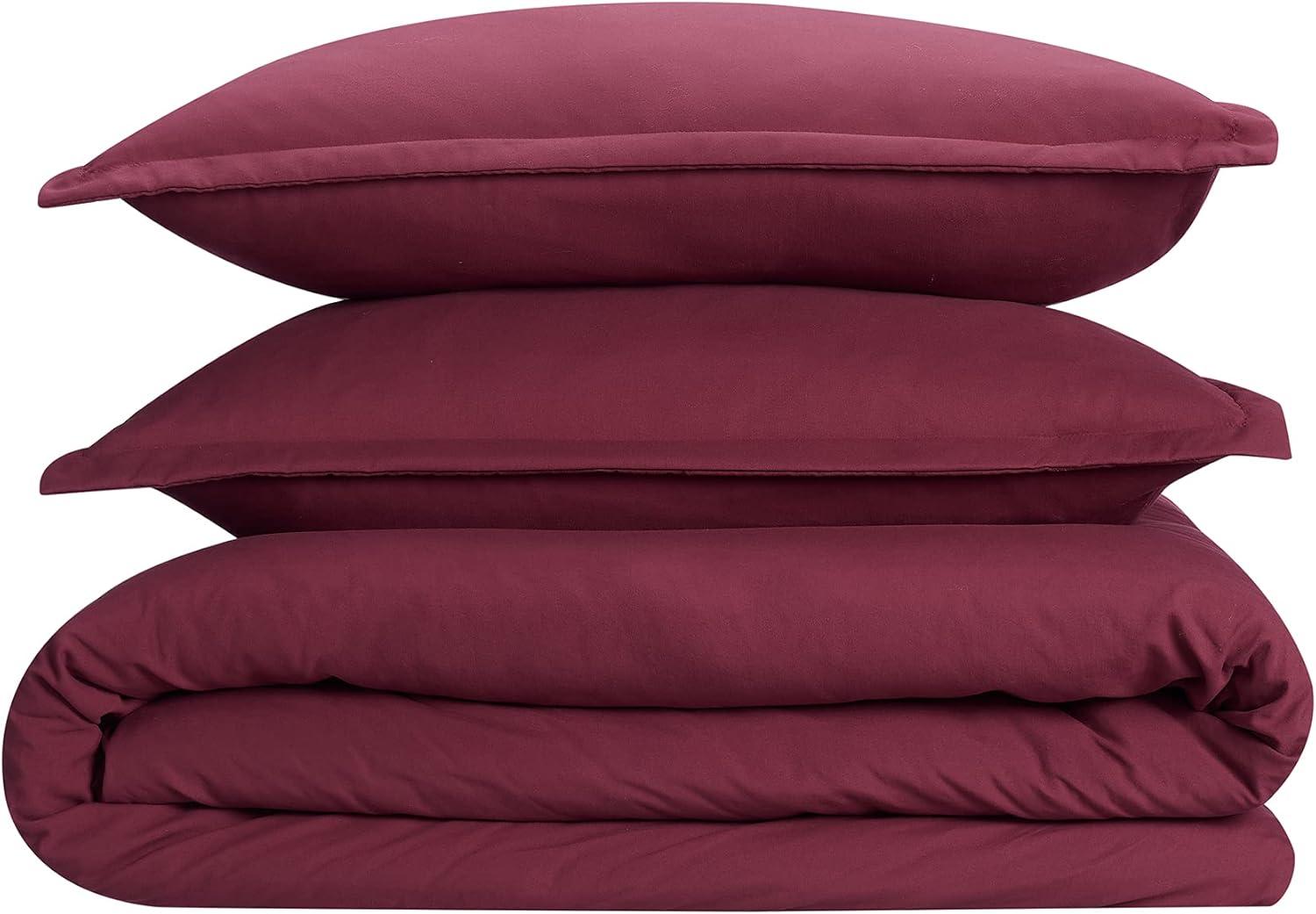 King 3pc Simply Clean Duvet Set Burgundy - Serta: Stain-Resistant, Polyester, Machine Washable