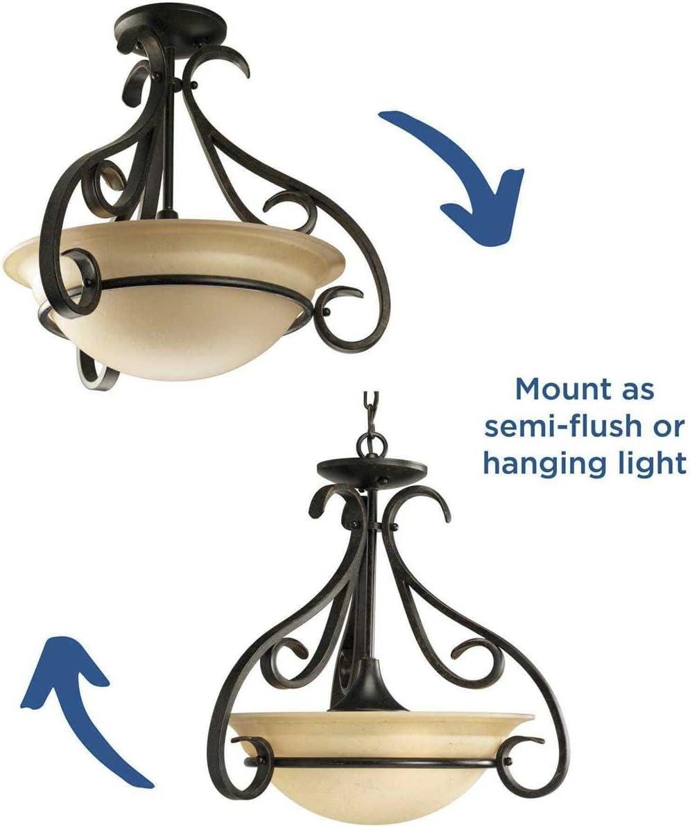 Progress Lighting Torino 3-Light Semi-Flush in Forged Bronze with Etched White Glass Bowl