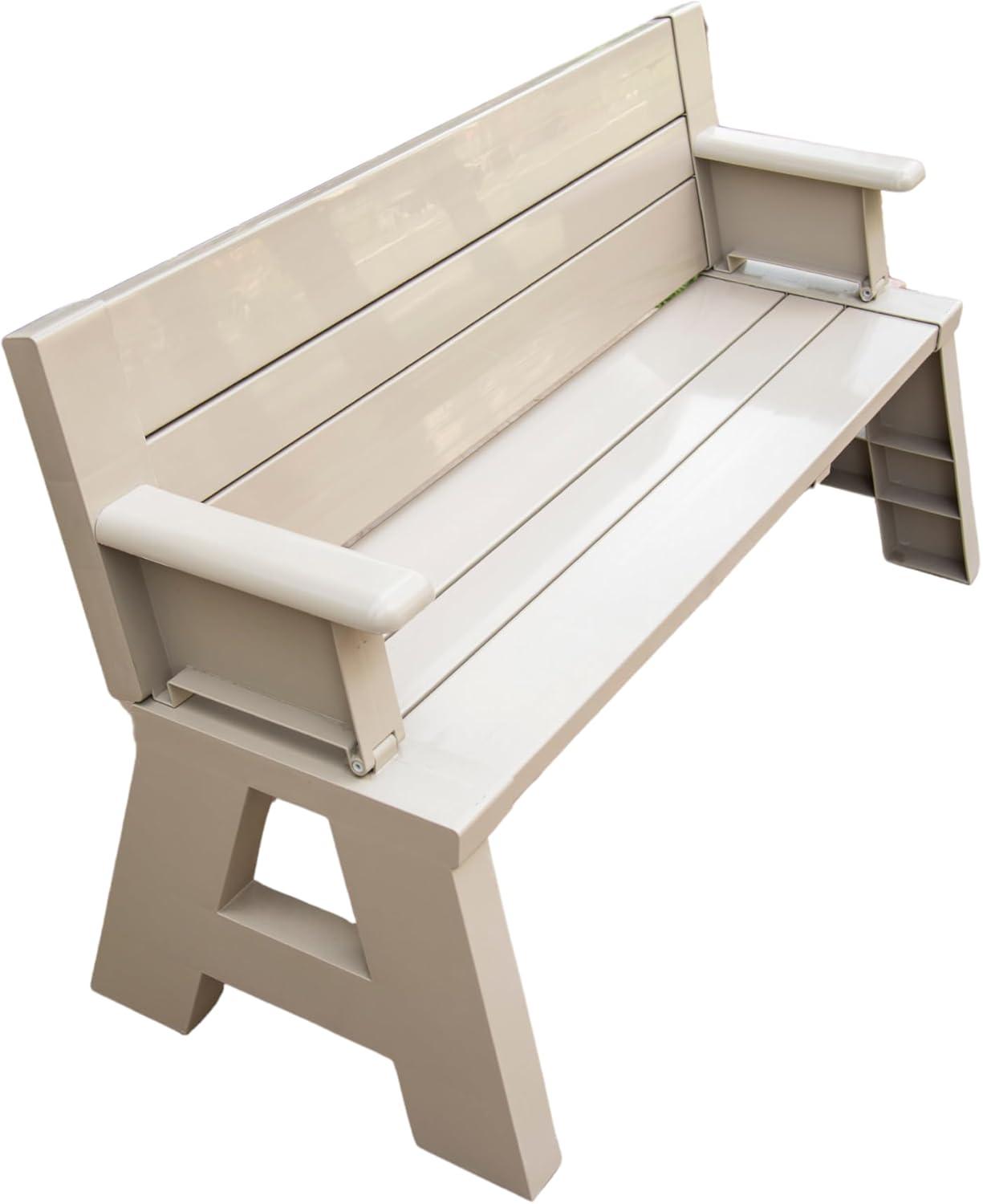 Transformable Tan Outdoor Bench-to-Table Resin Combo