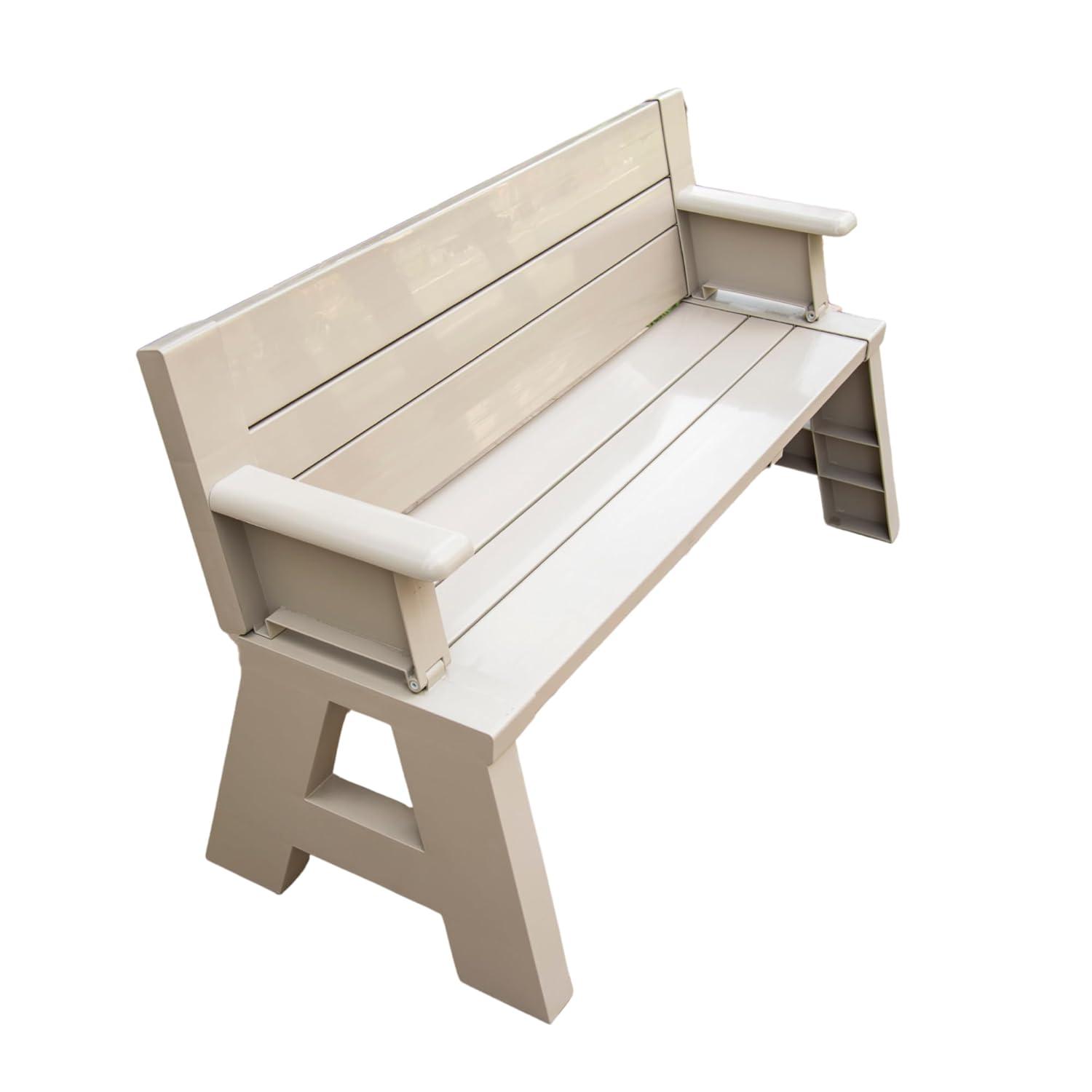 Transformable Tan Outdoor Bench-to-Table Resin Combo