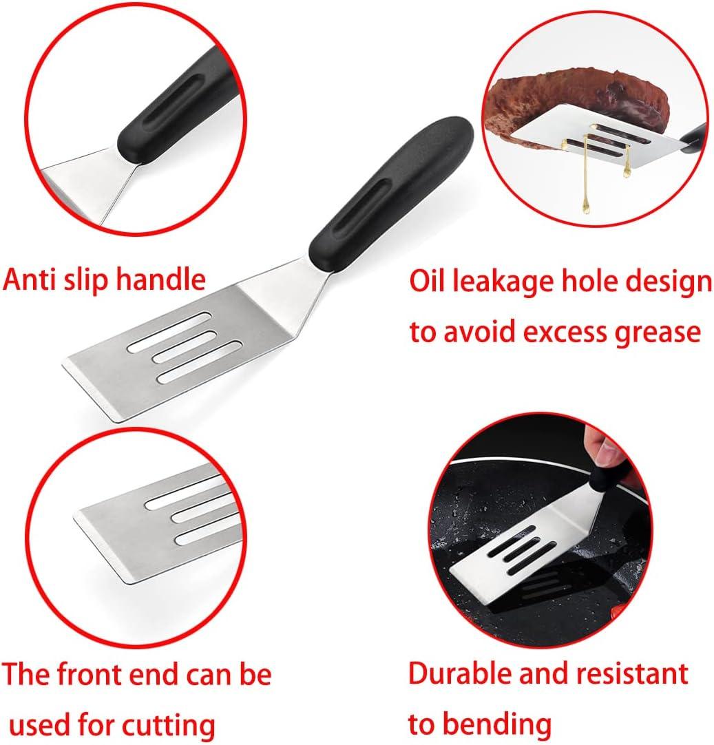 2 Pieces Small Spatula Set, Stainless Steel Mini Serving Spatula for Kitchen Use, Flipping or Cooking for Brownie, Cookie, Lasagna, Pancakes & Cake(Black+Silver)