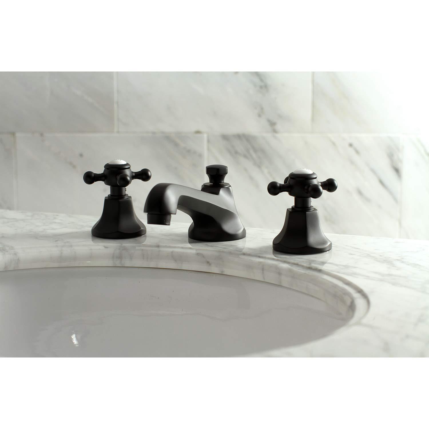 Kingston Brass KS4460BX Kingston Brass Metropolitan Two-Handle 3-Hole Deck Mount Widespread Bathroom Faucet with Brass Pop-Up Drain