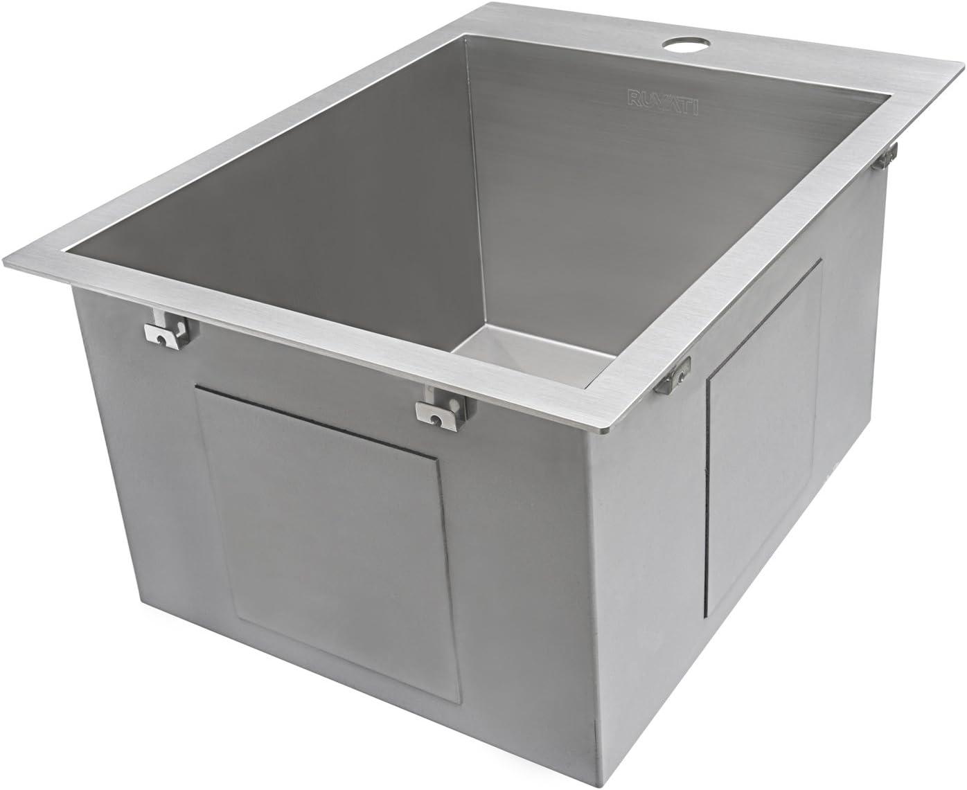 Ruvati RVH8110 15 x 20 in. Drop-in Topmount Bar Prep Sink 16 Gauge Stainless Steel Single Bowl