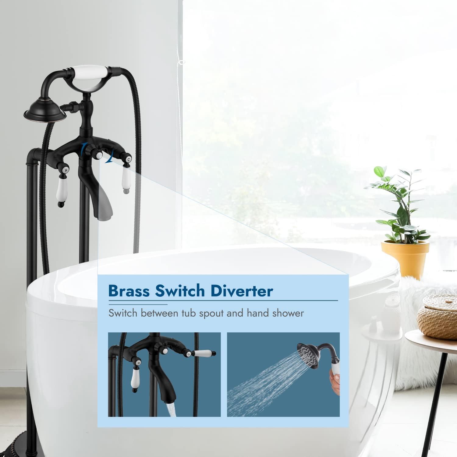 Oil Rubbed Bronze Freestanding Bathtub Faucet with Handheld Shower