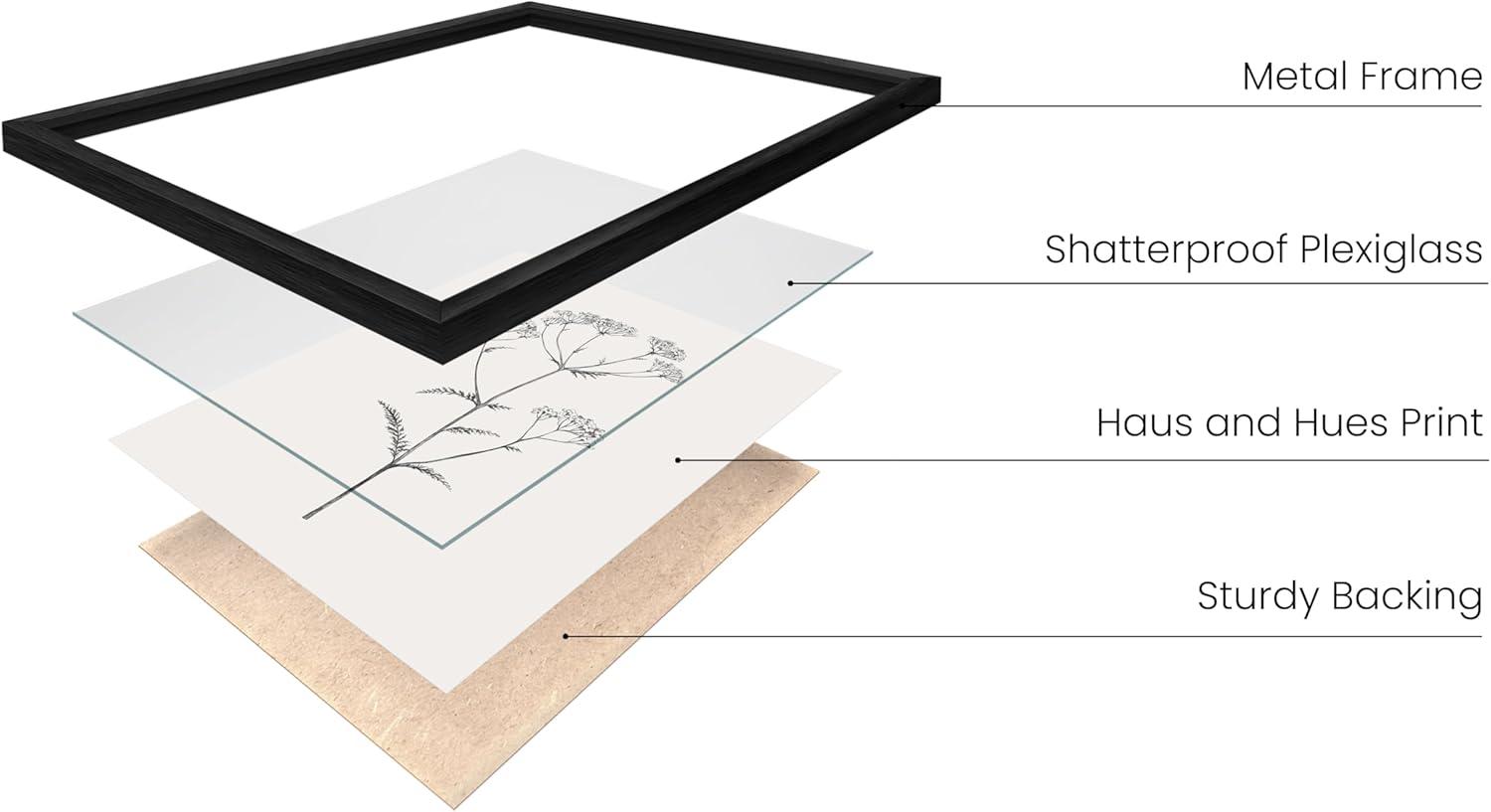 HAUS AND HUES Grey Floral Wall Art - Set of 4 Plant Posters for Wall Vintage, Botanical Prints, Black and White Flower Pictures for Room Aesthetic, Farmhouse Bathroom, Rustic Art (Beige Frame, 11x14)