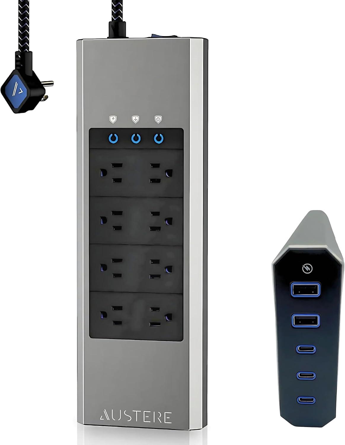 Austere V Series Power 3,000-Joules Surge Protector Power Strip and USB Charger, 8 AC Outlets and 5 OmniPort USB Ports, 6-Ft. Cord, 5S-PS8-US1, 5S-PS8-US1