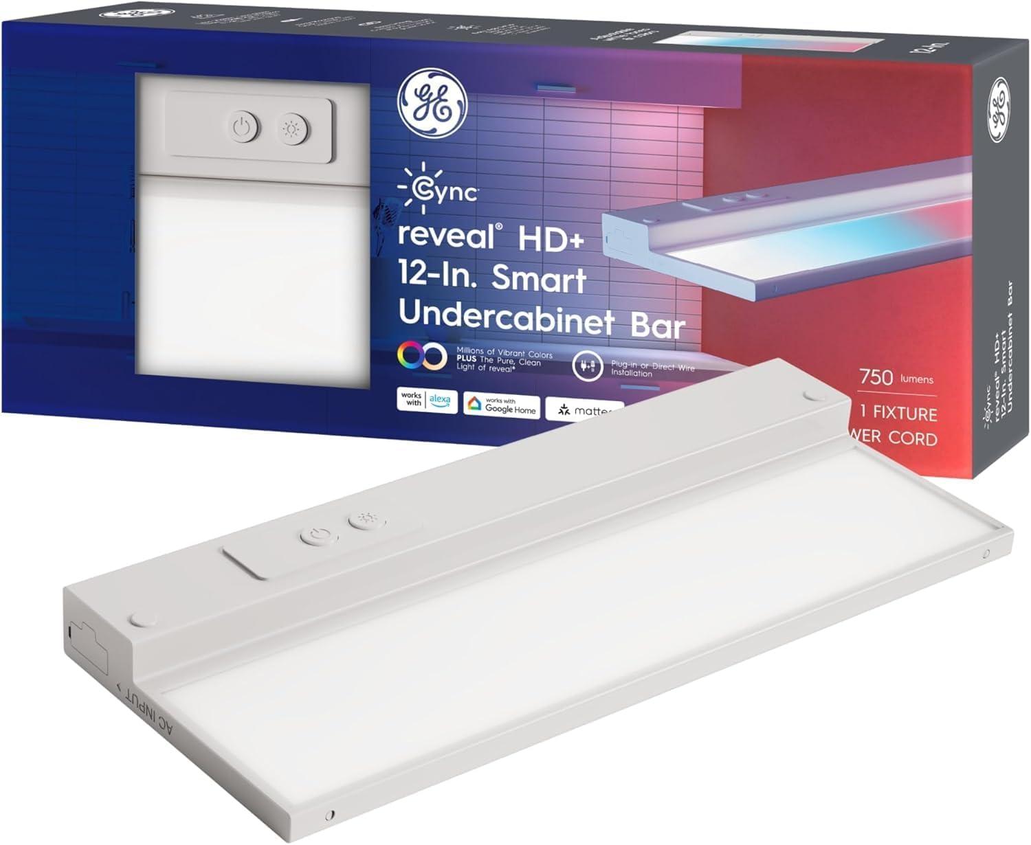 GE Household Lighting 12" Undercabinet Light Fixture: LED, 750 Lumens, 3000K, Plastic, Multicolored, Push Button, 5-Year Warranty