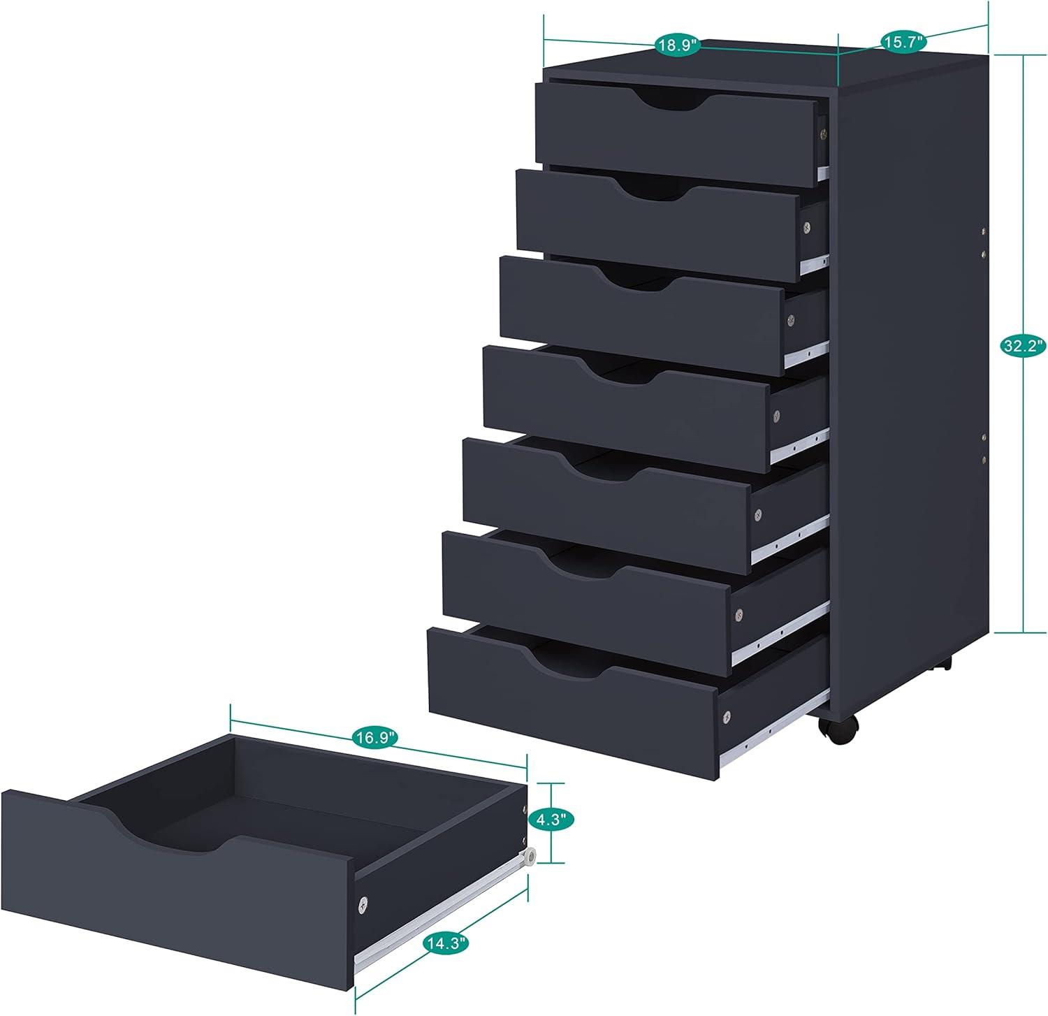 Drawer Dresser, Tall Dressers for bedroom, Kids dresser with drawers, Small Dresser for Closet, Makeup dresser Black 7 Drawer