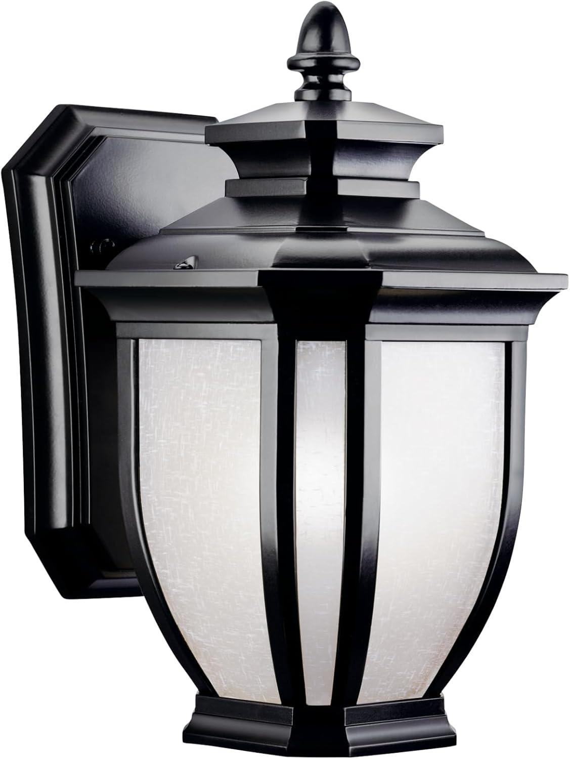 Salisbury 10.25" 1 Light Outdoor Wall Light with White Linen Glass in Black