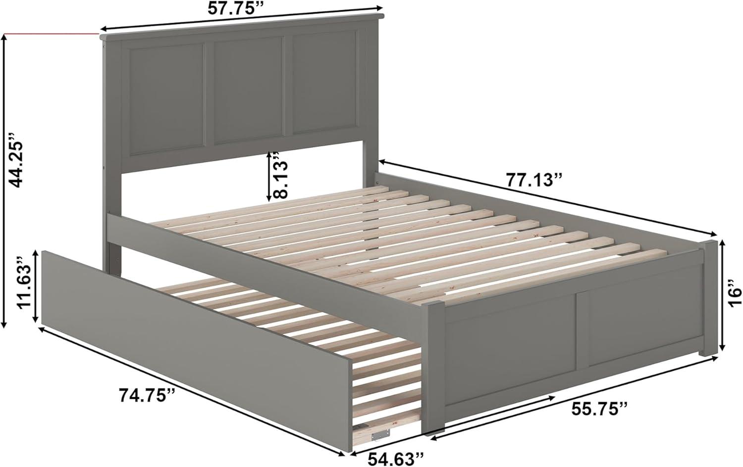 Madison Full Platform Bed with Flat Panel Foot Board and Full Size Urban Trundle Bed in Grey