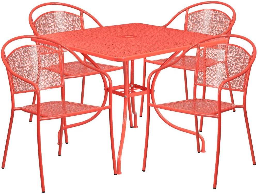 Coral Rain Flower 35.5" Square Steel Outdoor Dining Set with 4 Chairs