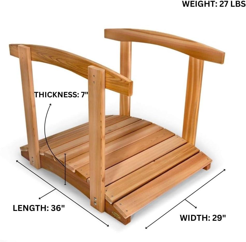 3-Ft Natural Cedar Wood Garden Bridge with Side Rails