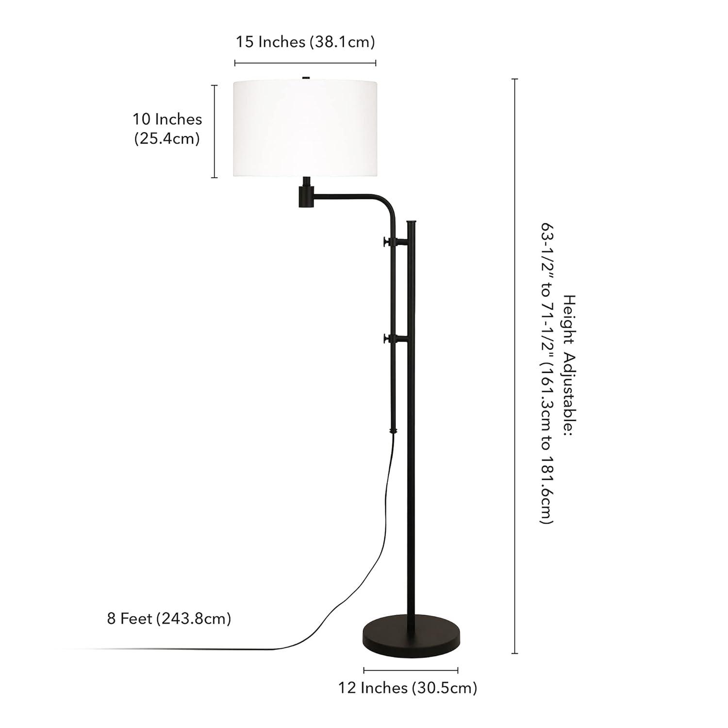 Evelyn&Zoe Polly Height-Adjustable Floor Lamp with Fabric Shade, Brushed Nickel/White