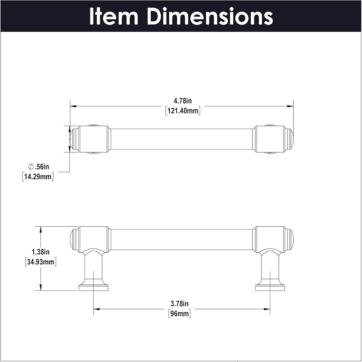 Piper Kitchen Handles, Solid Core Drawer Pulls for Cabinet Doors, 3-3/4" (96mm)