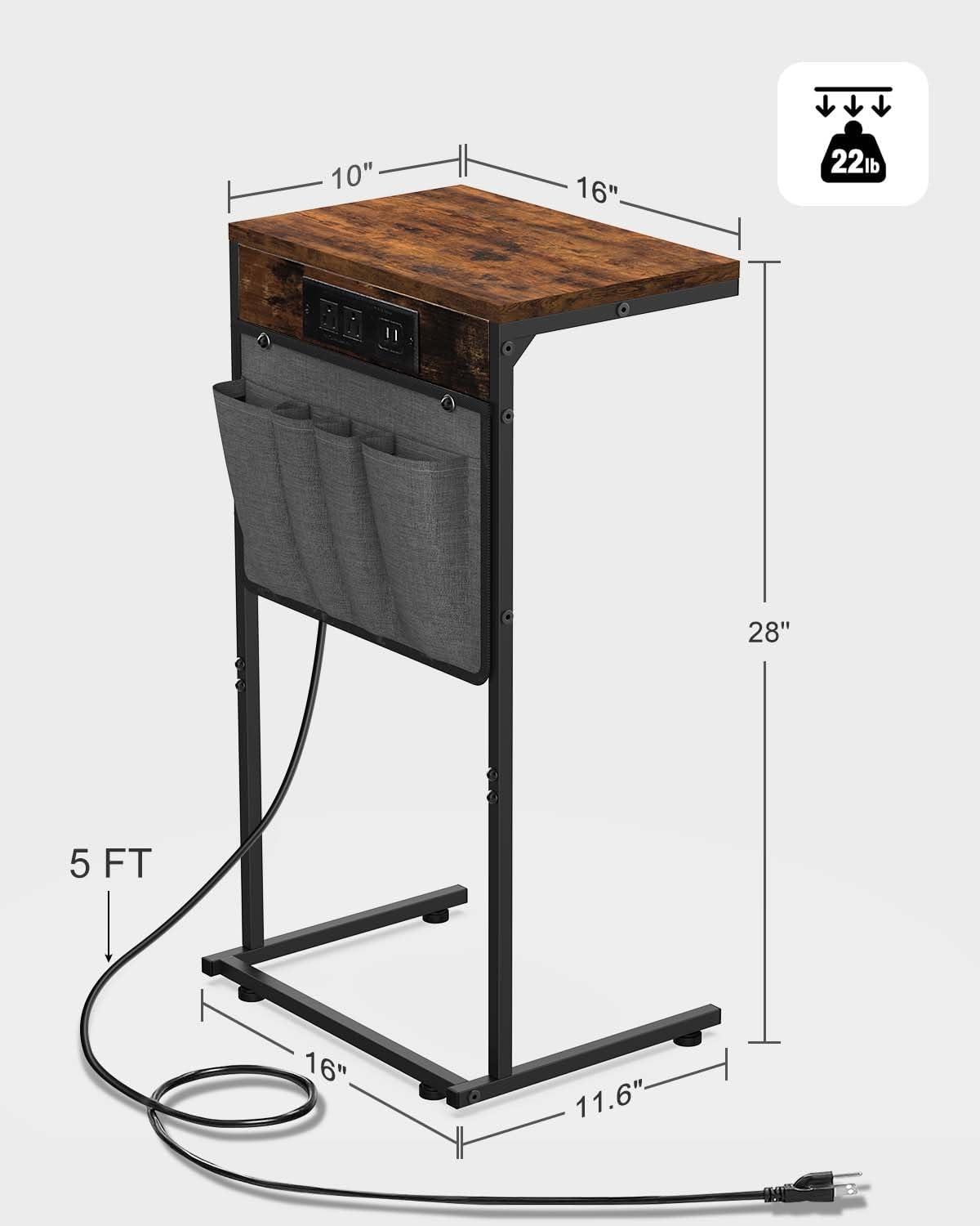 End Table Set of 2 with Charging Station and Storage Bag Side Table Living Room with USB Ports and Outlets Couch Tables That Slide Under, Small Snack Table for Small Spaces Brown