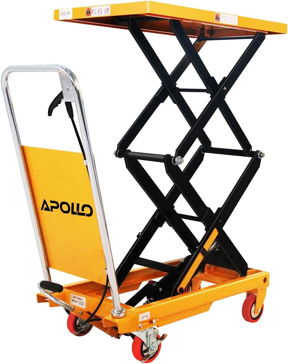 APOLLOLIFT 330lb Scissor Lift Table Cart Hydraulic Hand  Lift Table W/ 43.3" Lift Double Scissor Steel