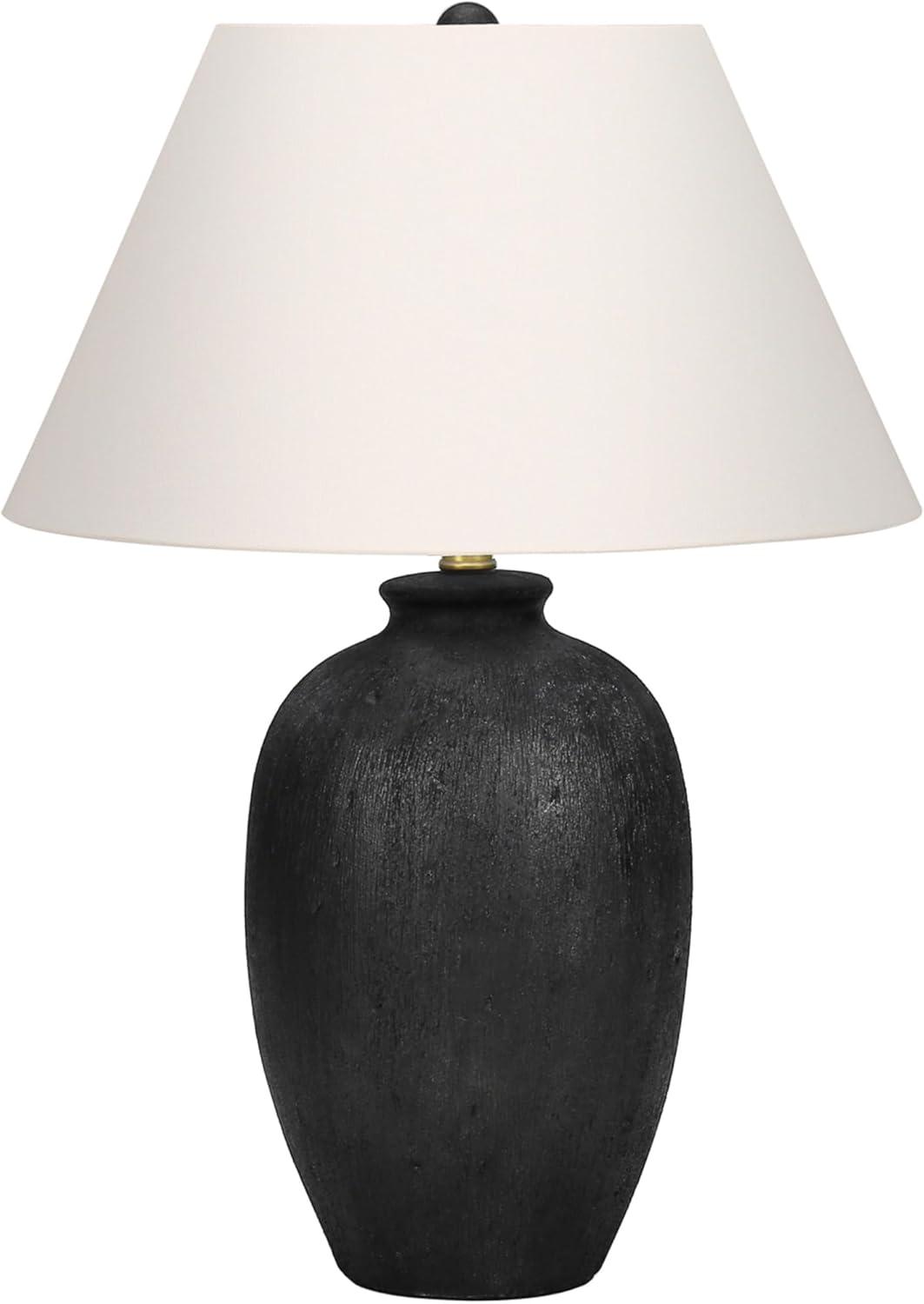 Modern Black Ceramic Table Lamp with Ivory Linen Shade