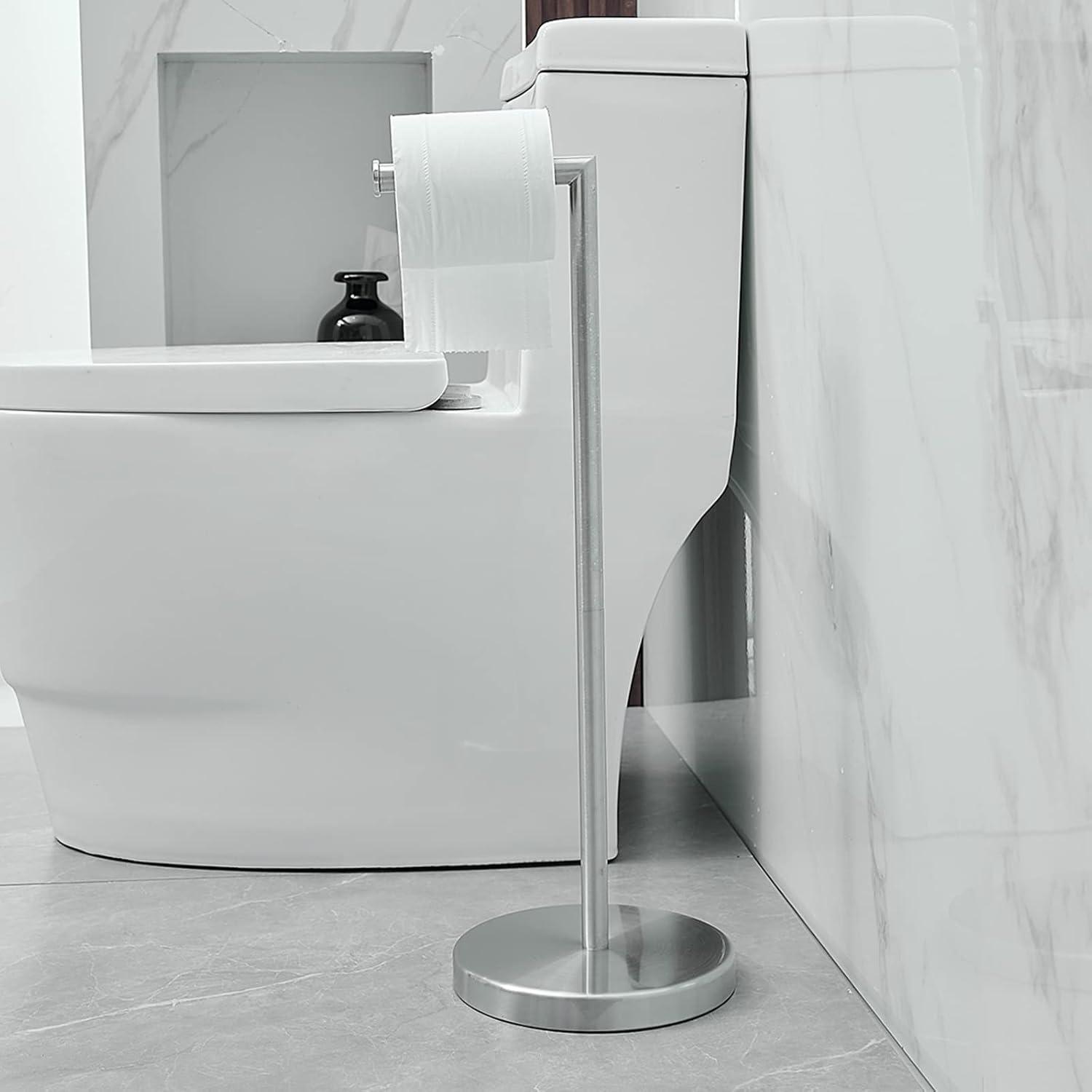 BGL Freestanding Toilet Paper Holder - Brushed Nickel, Reserve Storage for Paper Rolls
