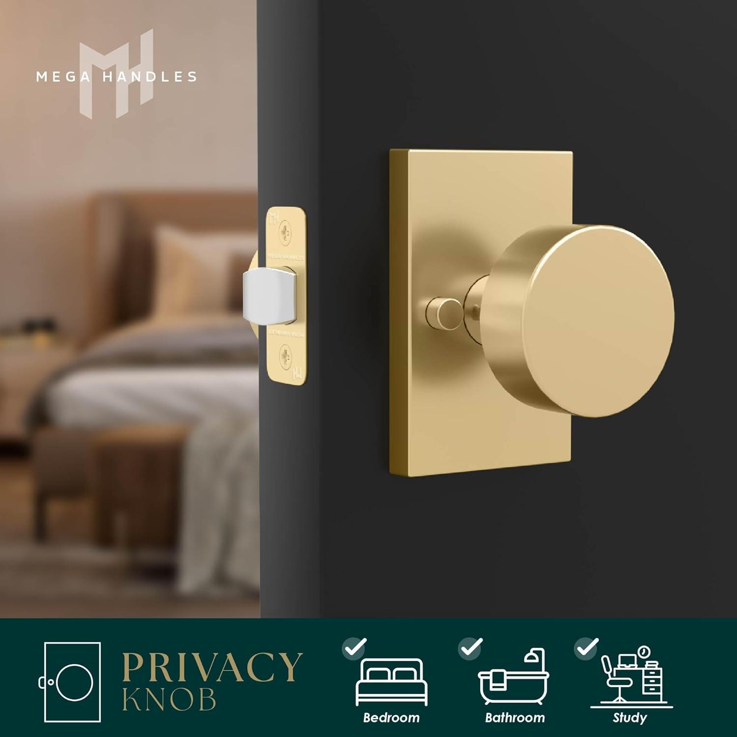 Mega Handles Laura Reversible Interior Door Knob for Bedrooms, Bathroom & Hallway | Modern Stainless Door Locks